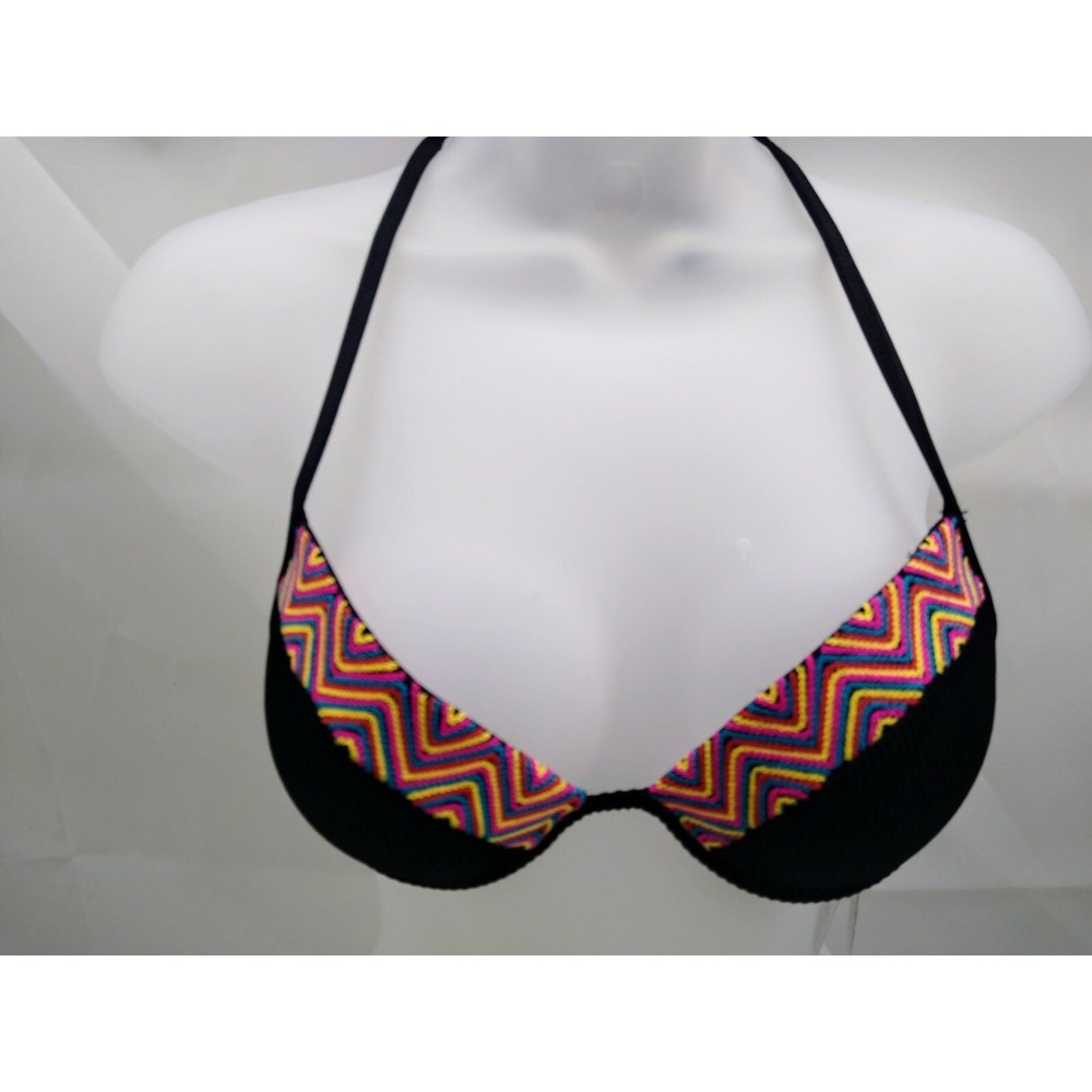 Shade & Shore JUNIORS Black Ribbed Light Lift Underwire Bikini Swim Top 34D NWT